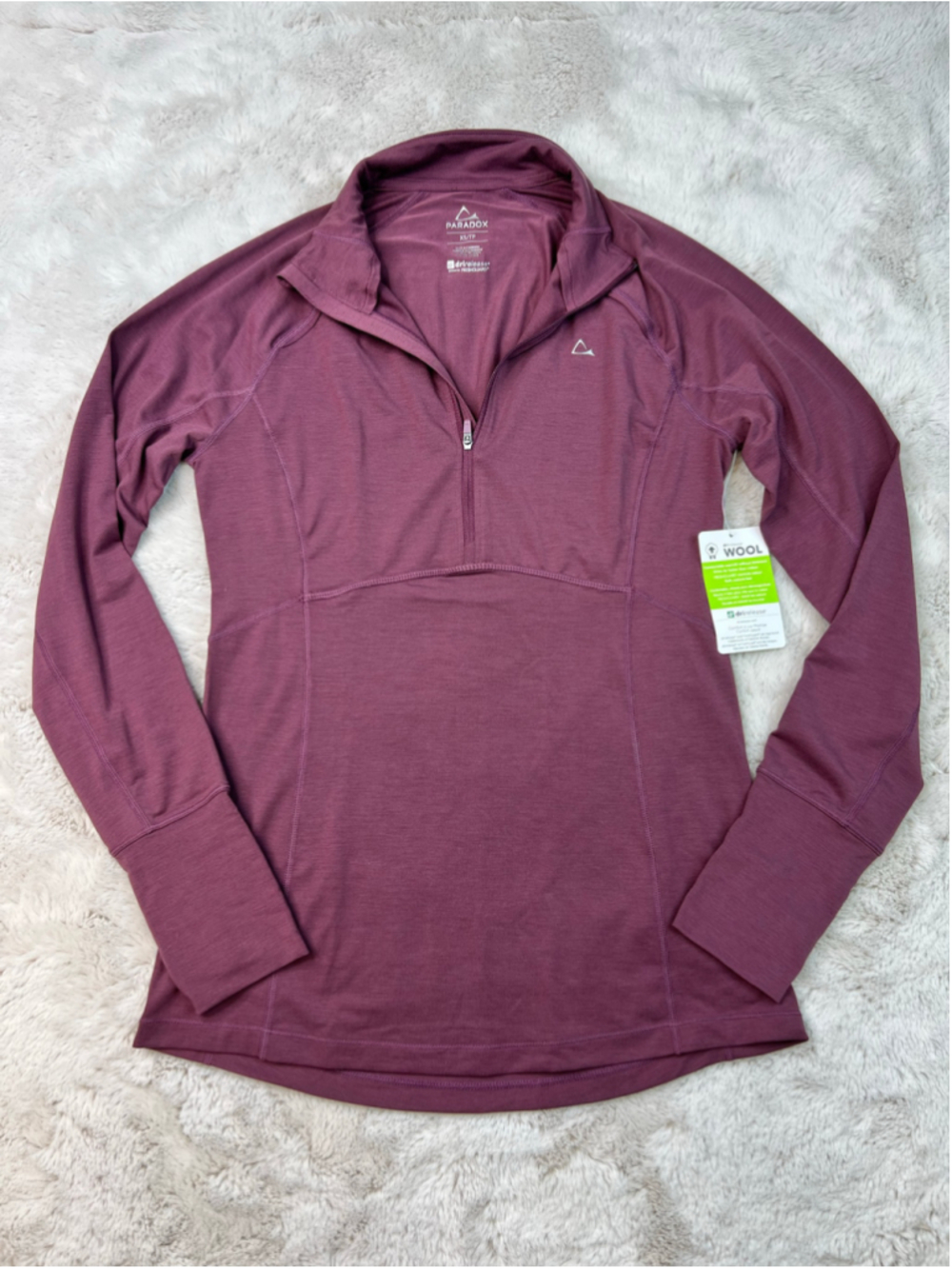 Paradox Dri-Release Merino Wool Long Sleeve 1/2 Zip Top Purple Size XS Freshguar